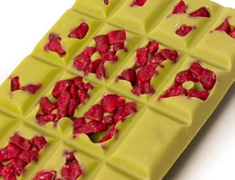 Ochiai matcha chocolate bar with freeze-dried raspberry
