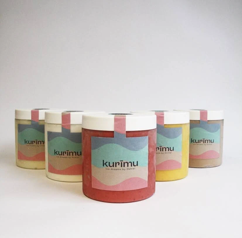 Transparent 0.5 litre Kurimu tubs with branded labels in assorted flavours